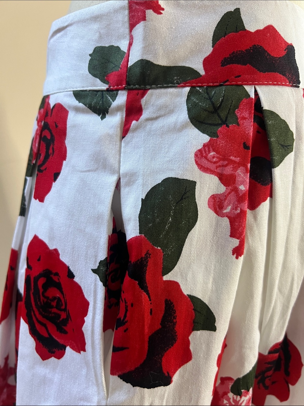White Midi Skirt with Red Rose Print - Picture 6 of 8